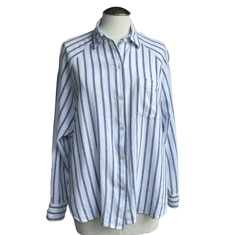 Wilfred Free Blue White Stripe Pattern Hi-low Relaxed Shirt-Tail Hem Top sz‎  XS